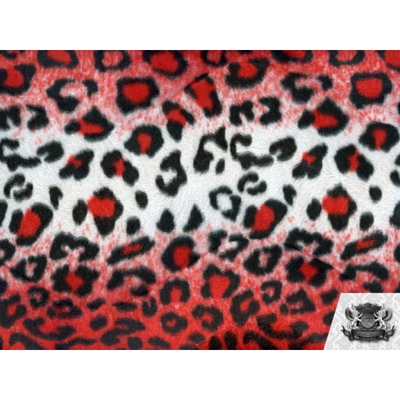 Velboa Faux Fake Fur Short Pile Red and White Leopard Fabric