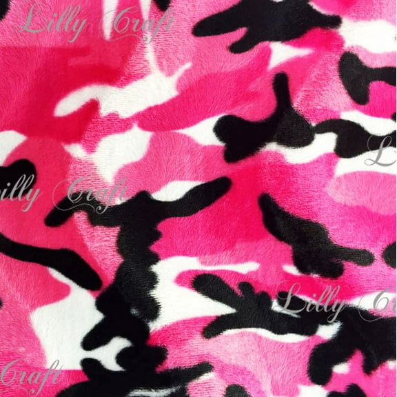 Velboa Pink Camouflage Print Low Pile Faux Fur Fabric 58”/60” Sold by the Yard