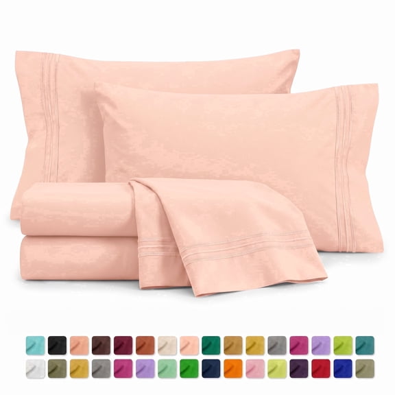 Velcea 4 Piece Bed Sheet Set, Soft Brushed Microfiber, Deep Pocket Wrinkle Free Sheets, California King, Blush