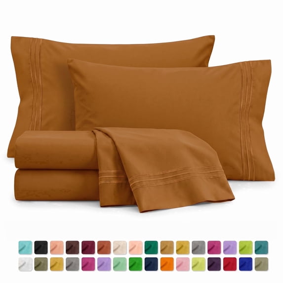 Velcea 4 Piece Bed Sheet Set, Soft Brushed Microfiber, Deep Pocket Wrinkle Free Sheets, Full, Bronze