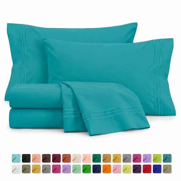 Velcea 4 Piece Bed Sheet Set, Soft Brushed Microfiber, Deep Pocket Wrinkle Free Sheets, Full, Turquoise