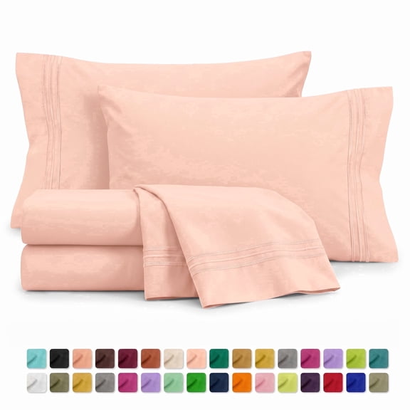 Velcea 4 Piece Bed Sheet Set, Soft Brushed Microfiber, Deep Pocket Wrinkle Free Sheets, King, Blush