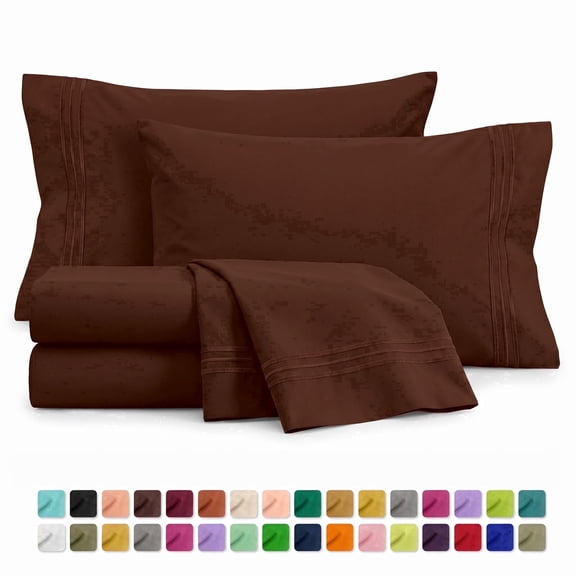 Velcea 4 Piece Bed Sheet Set, Soft Brushed Microfiber, Deep Pocket Wrinkle Free Sheets, King, Brown