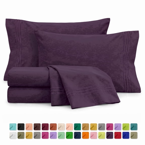 Velcea 4 Piece Bed Sheet Set, Soft Brushed Microfiber, Deep Pocket Wrinkle Free Sheets, King, Purple