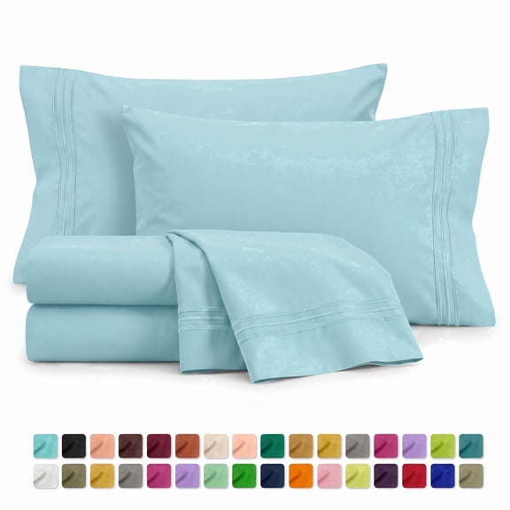 Velcea 4 Piece Bed Sheet Set, Soft Brushed Microfiber, Deep Pocket Wrinkle Free Sheets, Queen, Aqua Blue