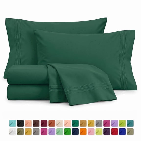 Velcea 4 Piece Bed Sheet Set, Soft Brushed Microfiber, Deep Pocket Wrinkle Free Sheets, Queen, Hunter Green