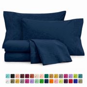 Velcea Art Deco 4-Piece 120 GSM Navy Blue Soft Brushed Microfiber Sheet Sets, Queen - Deep Pocket, Wrinkle Free, Breathable