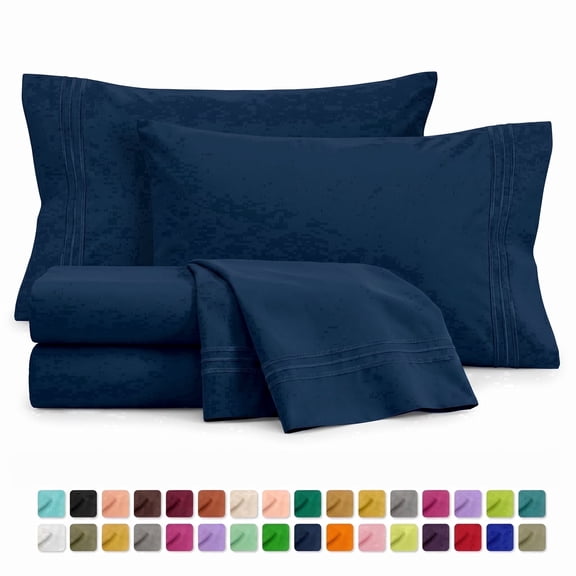 Velcea Art Deco 4-Piece 120 GSM Navy Blue Soft Brushed Microfiber Sheet Sets, Queen - Deep Pocket