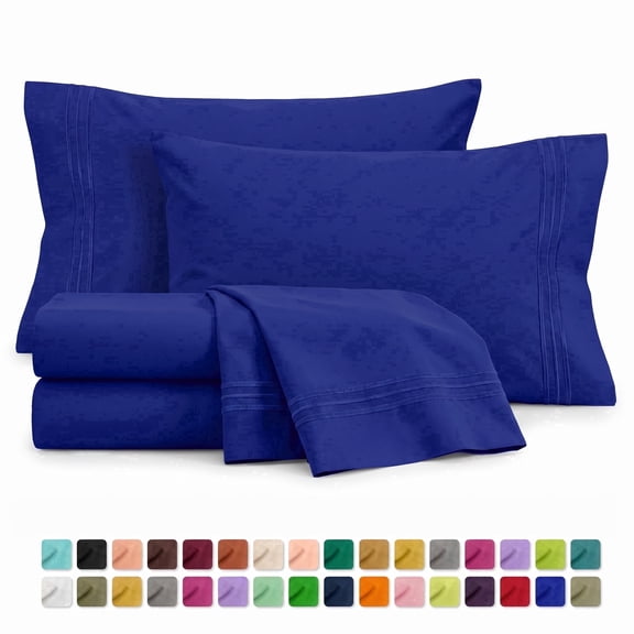 Velcea 4 Piece Bed Sheet Set, Soft Brushed Microfiber, Deep Pocket Wrinkle Free Sheets, Queen, Royal Blue