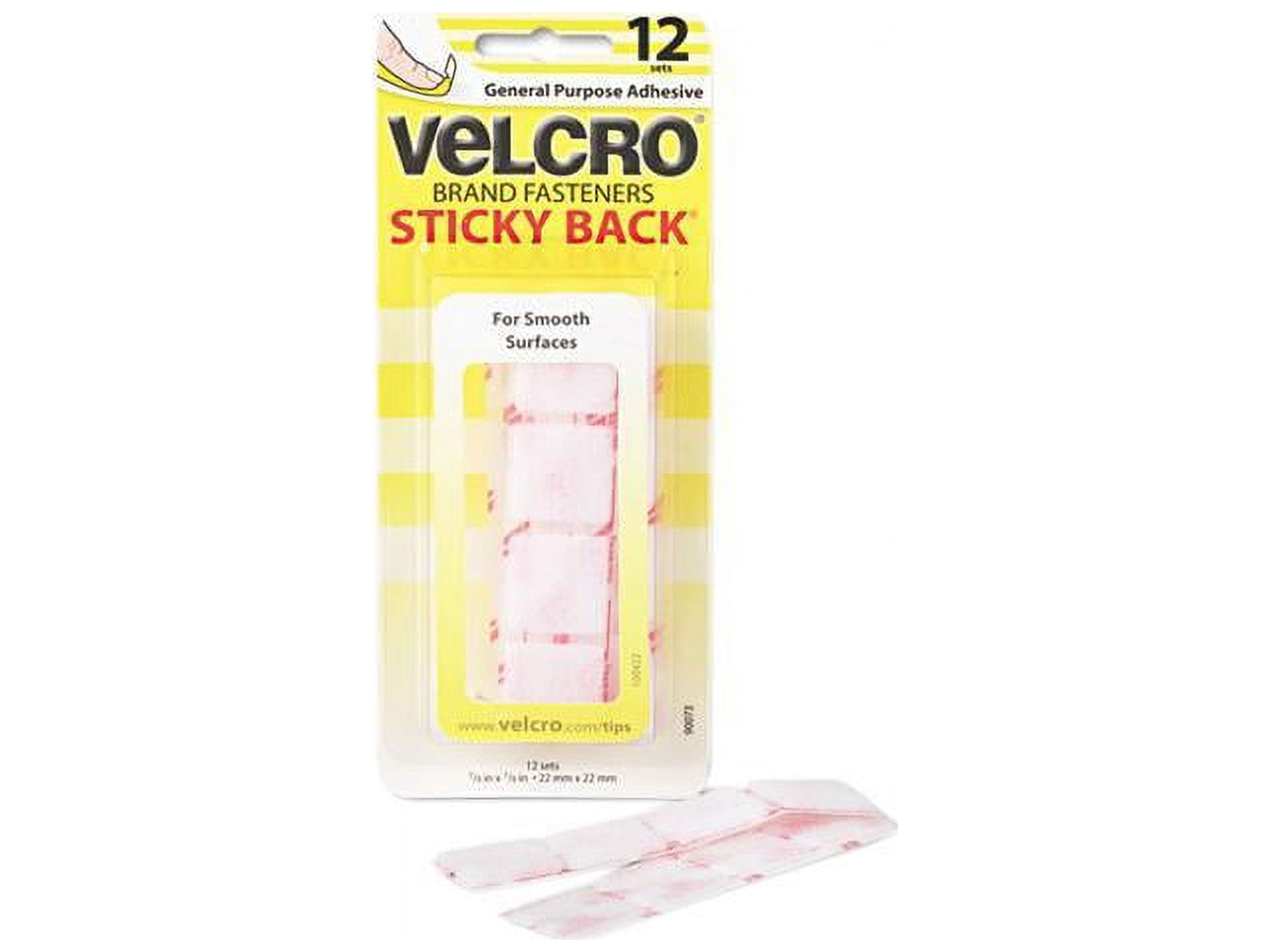 Velcro 90073 Sticky-Back Hook and Loop Square Fasteners on Strips, 7/8,  White, 12 Sets/Pack 