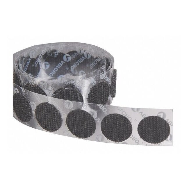 Reclosable Fastener, Disc, Acrylic Adhesive, 1/2 in, Black, 1440 PK 194122