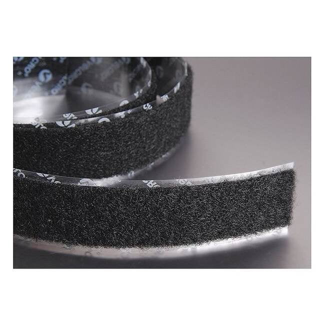 Reclosable Fastener, Rubber Adhesive, 75 ft, 1-1/2 in W, Black 186650
