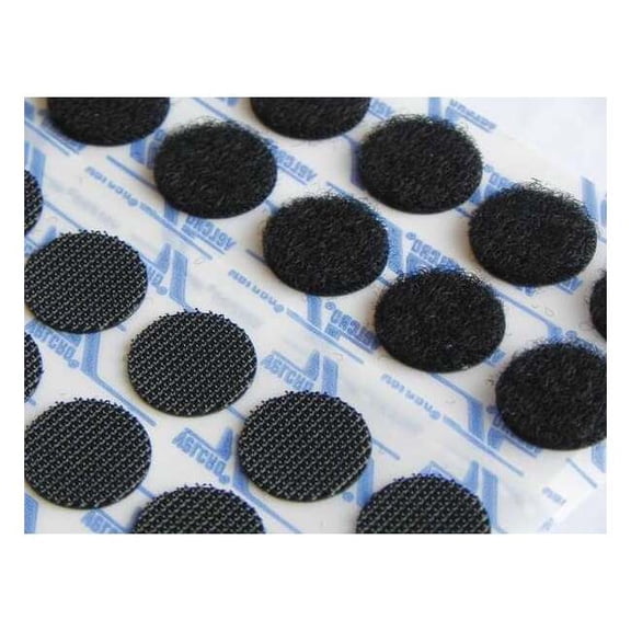 Reclosable Fastener, Disc, Rubber Adhesive, 3/4 in, Black, 100 PK