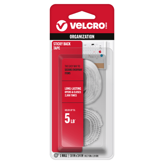 VELCRO Brand Sticky Back Hook and Loop Fasteners – Peel and Stick Permanent Adhesive Tape Keeps Classrooms, Home, and Offices Organized – Cut-to-Length Roll |  18in x 3/4in Tape | White