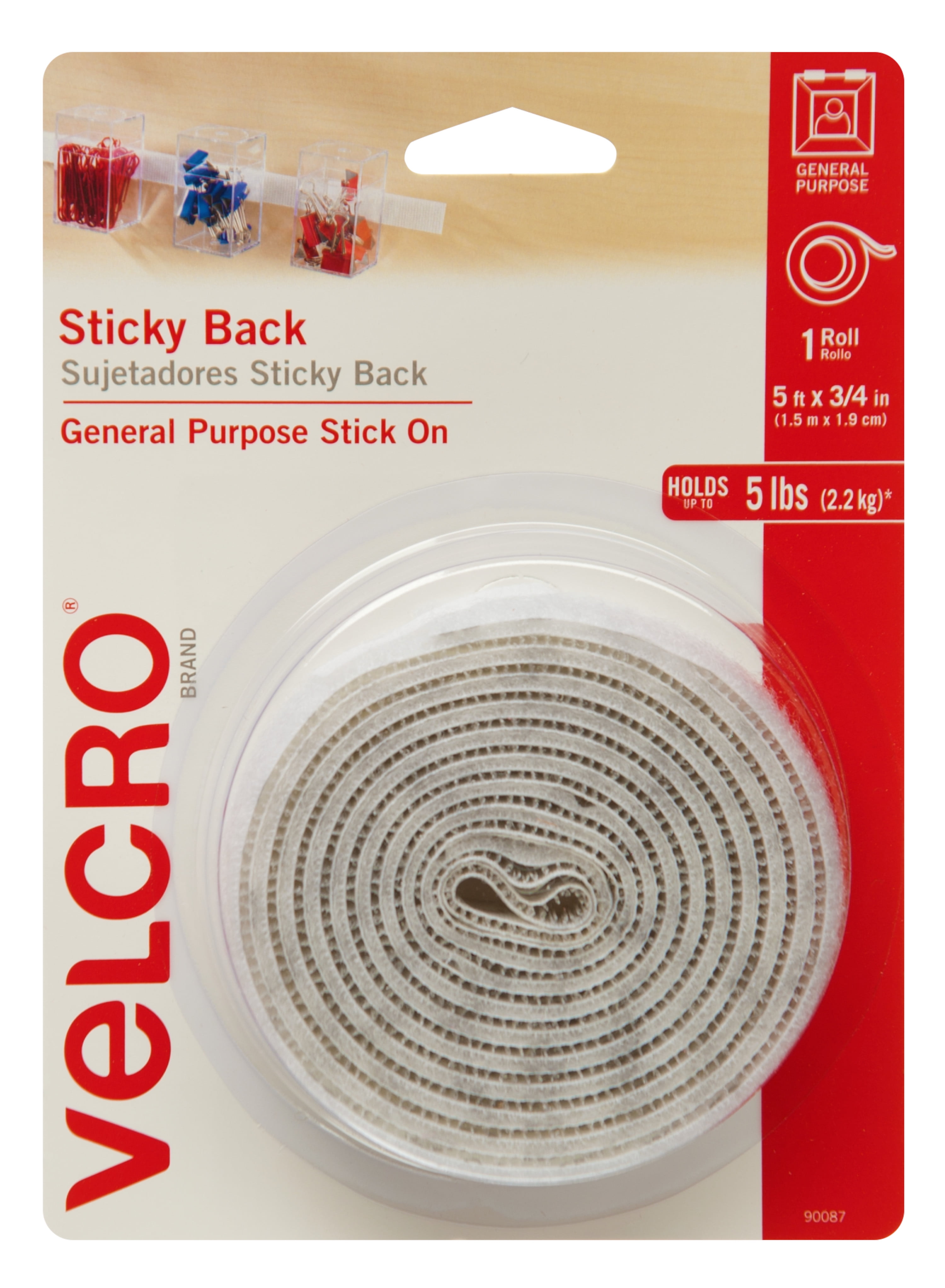 Velcro Brand Sticky Back Adhesive Tape 5 feet x 3/4 inches Roll White