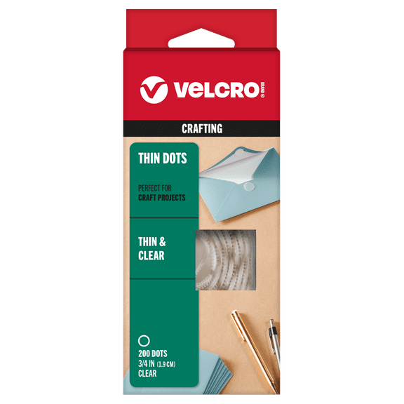 VELCRO Brand Thin General Purpose Tape | General Purpose/ Low Profile | Perfect for Home, Classroom or Office | 3/4" Dots Circles , 200 Count - Clear