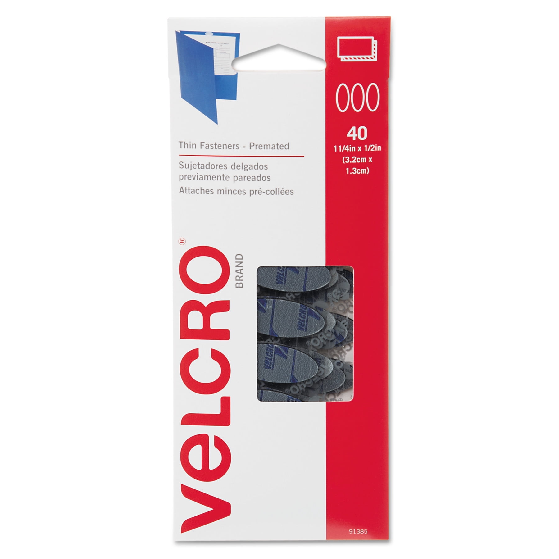 Velcro Oval Wafer Thin Hook & Loop Fasteners, 1/2" x 1 1/4", Black, 40/Pack -VEK91385