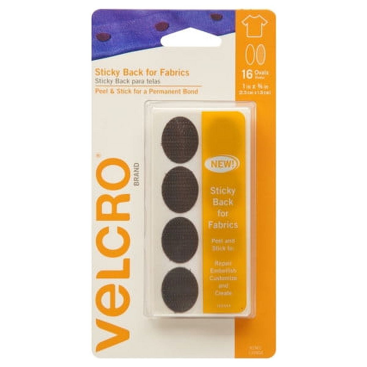 Velcro Sticky Back For Fabrics Oval 1" Black 16pc