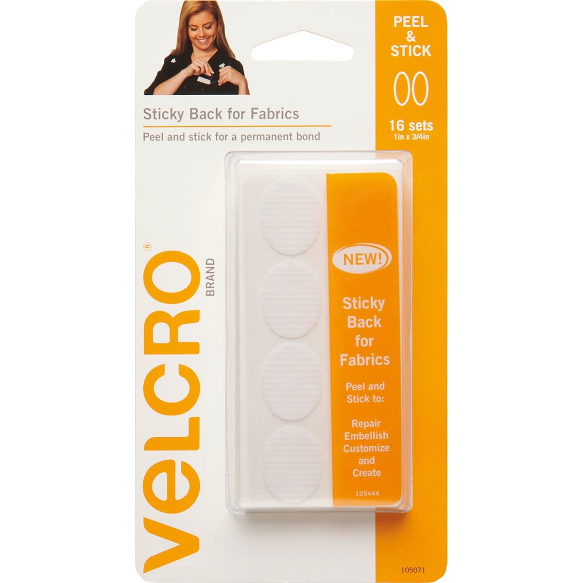 Velcro Sticky Back For Fabrics Oval 1" White 16pc