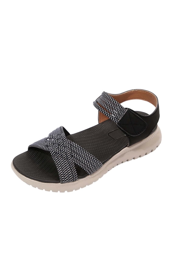Velcro Toe-Exposing Sporty Platform Sandals Strappy Adjustable Hook and Loop Lightweight Beach Walking Shoes Designed for Comfort with a Supportive Low Heel and Lightweight Construction