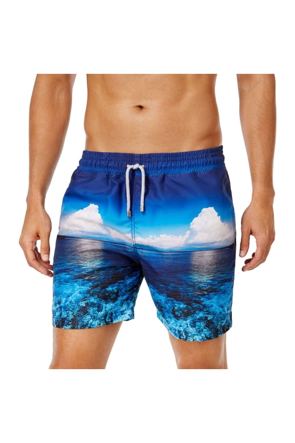 Mens Panoramic Swim Bottom Trunks, Blue, XX-Large