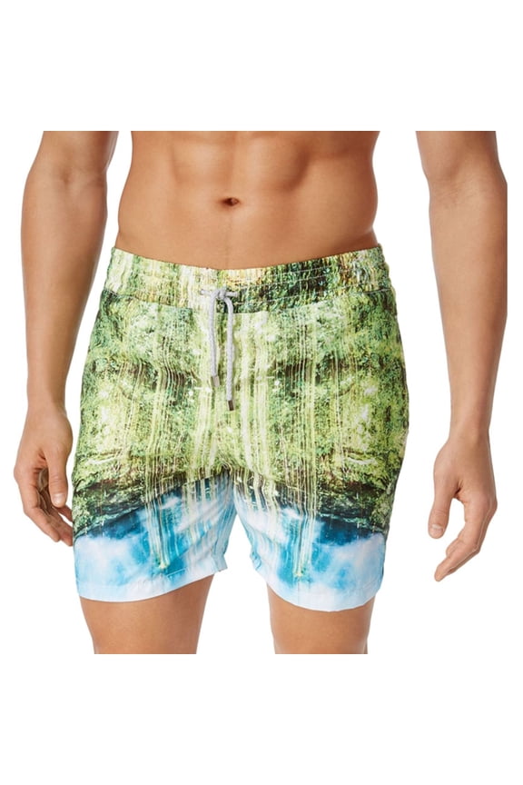 Mens Rainforest Swim Bottom Board Shorts, Green, X-Large
