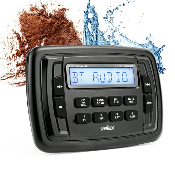 Velex Powersport Marine Stereo Radio AM FM Tuner Stereo 4 x 45W Bluetooth Streaming UTV ATV Electric Vehicle