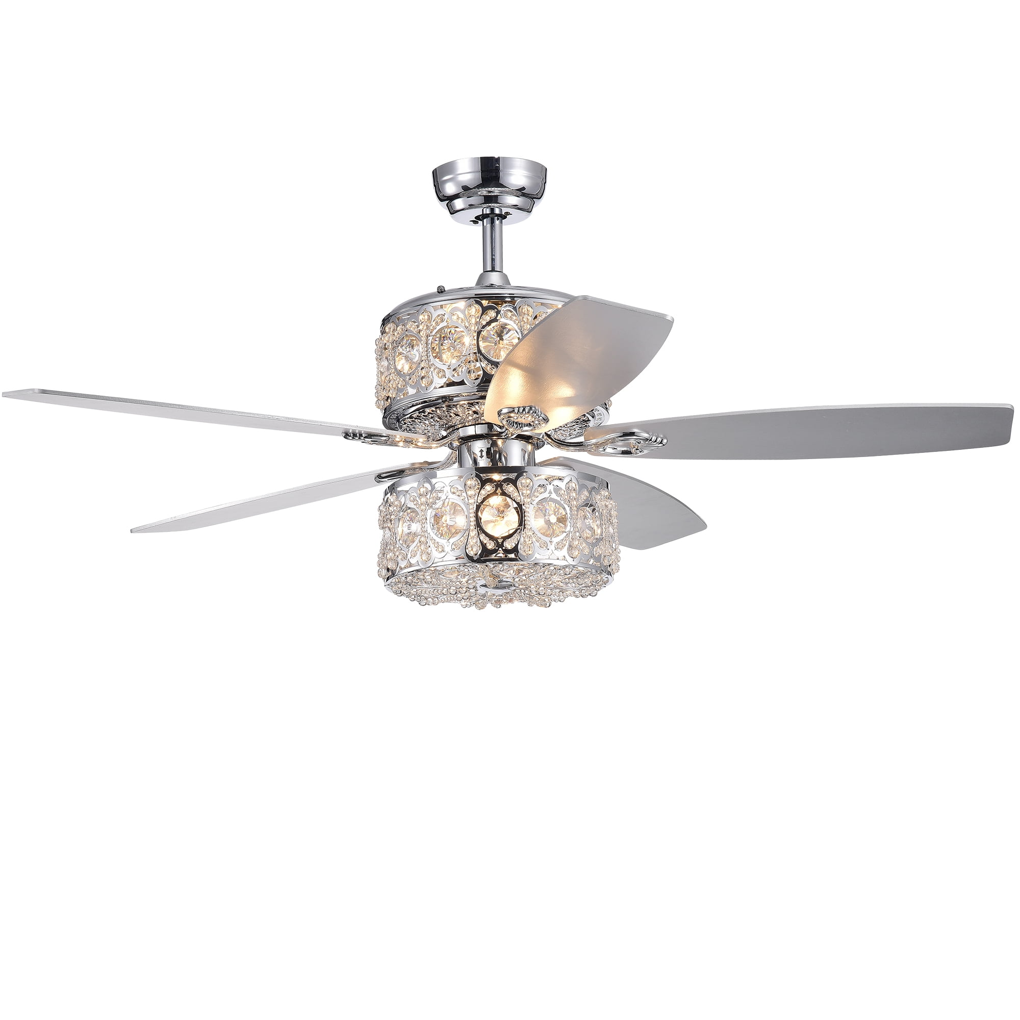 Velko 52-inch Chrome Ceiling Fan with Crystal Shade and Remote