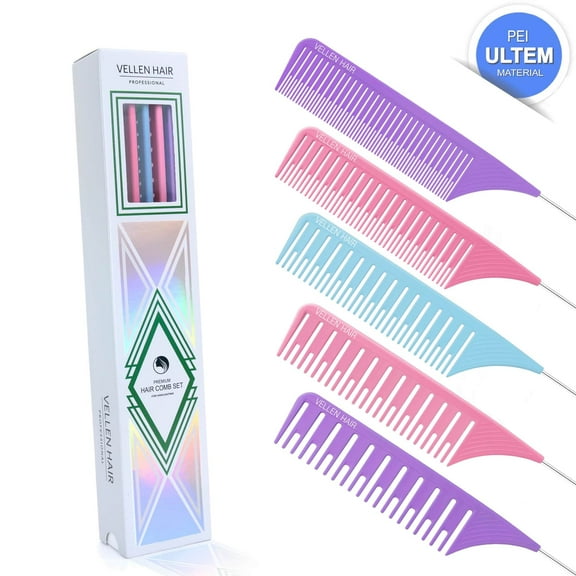 Vellen Hair Ultimate Highlight Comb Set, 5 Sizes PEI Material, Heat Resistant Professional Balayage Comb with Extra Long Stainless Steel Needle