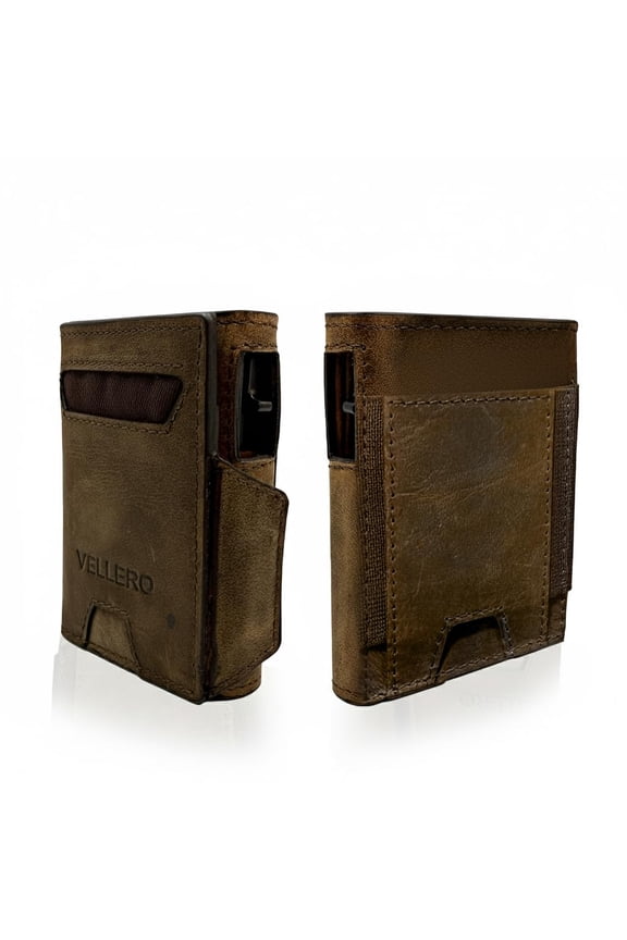 Leather wallet for mens-RFID blocking wallet with Up Allumium case, 8-13 Credit Cards Holder with ID Window & Stretchable Cash Slot-Genuine Leather-Minimalist and Smart Trifold wallet Y101