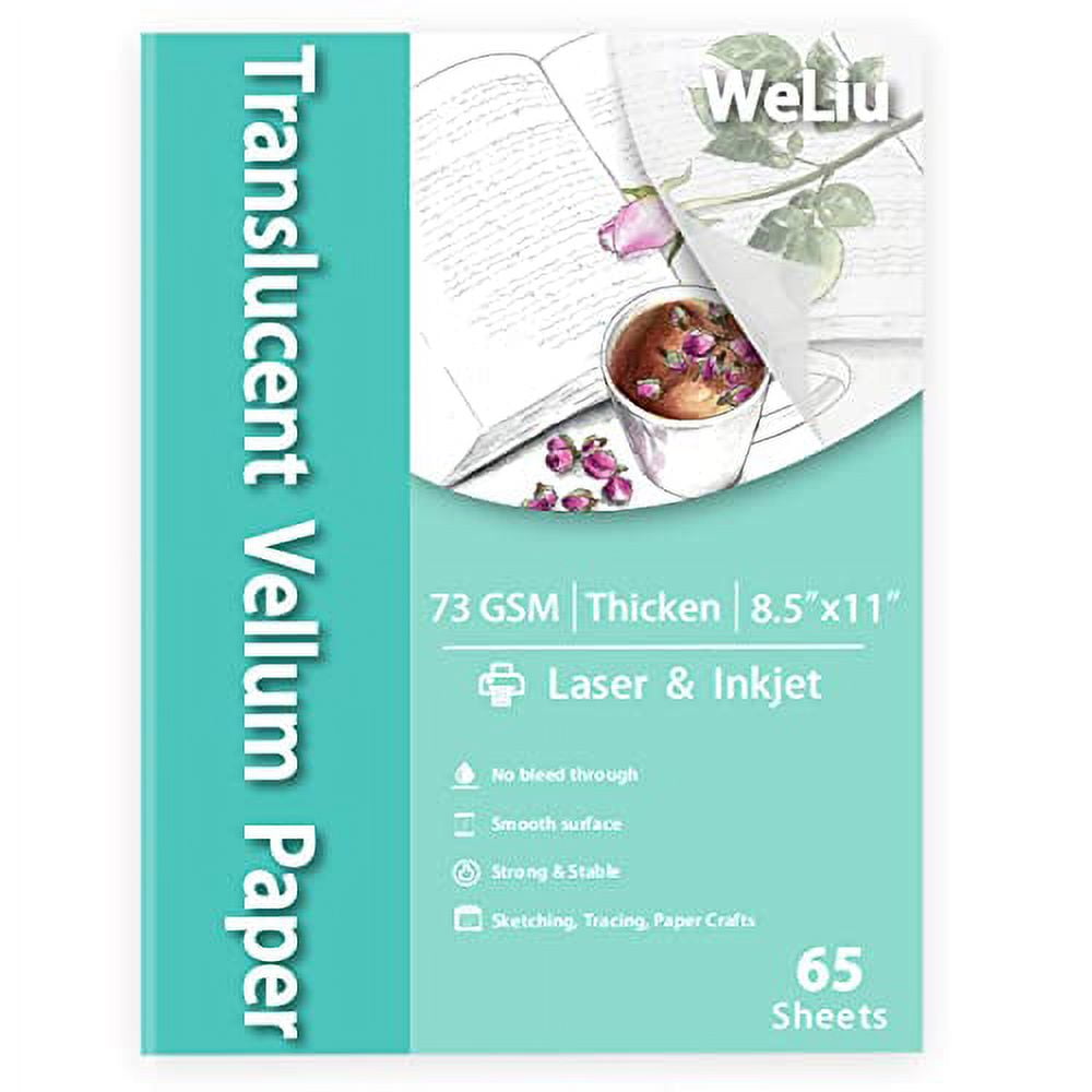 Vellum Paper 8.5 x 11 Translucent Printable 65 Sheets for Tracing 50LBS