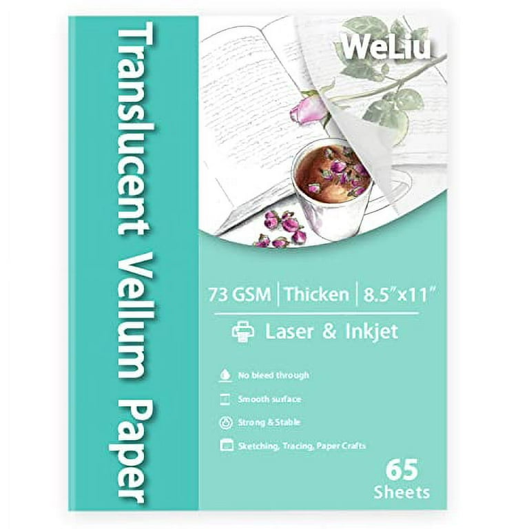 Vellum Paper 8.5 x 11 Translucent Printable 65 Sheets for Tracing  50LBS/73GSM 