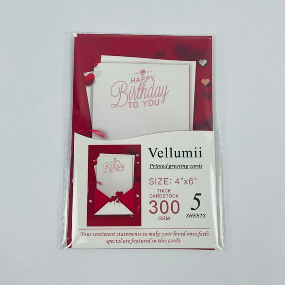 Vellumii 5 Count 4" x 6" Greeting Cards for Birthday Red Birthday Card