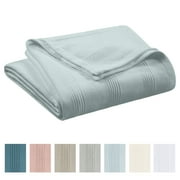 Lightweight Breathable 100% Cotton Knit Blanket   All-Season Bed Blanket   King Size   Light Blue