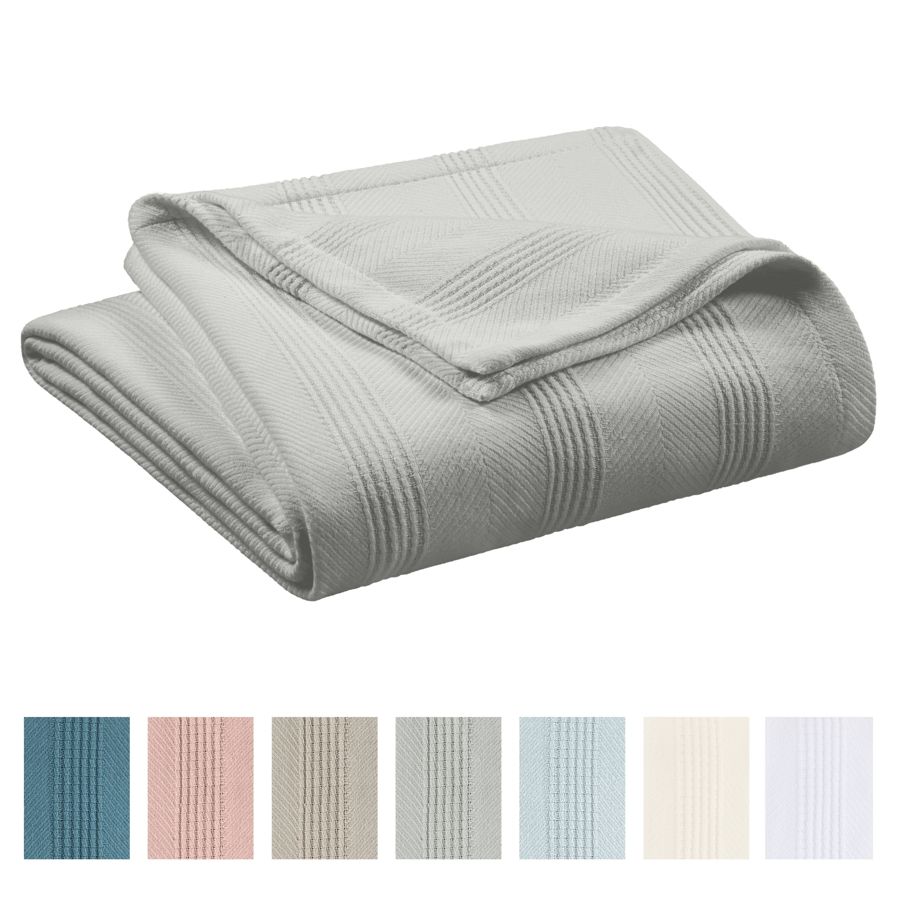 Lightweight Breathable 100% Cotton Knit Blanket – All-Season Bed Blanket – Full/Queen Size – Gray