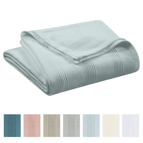 Lightweight Breathable 100% Cotton Knit Blanket – All-Season Bed Blanket – Twin Size – Light Blue
