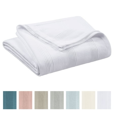 Lightweight Breathable 100% Cotton Knit Blanket – All-Season Bed Blanket – Twin Size – White