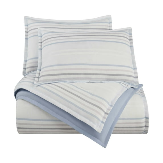 Vellux Bergen Striped 2-Piece Cotton Comforter Set, Down Alternative, Twin, Blue