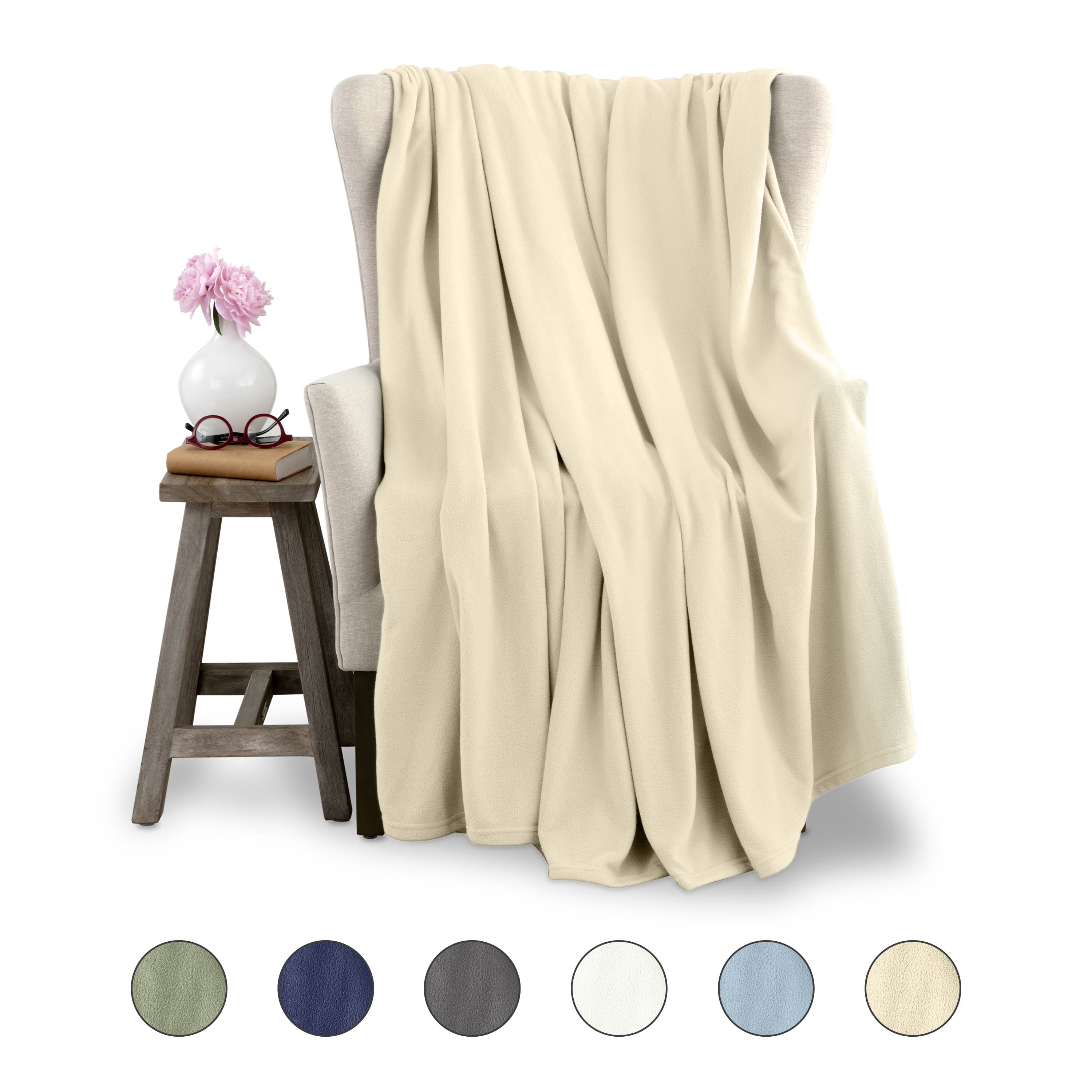 Soft All-Season Microfleece Bed Blanket – Lightweight Cozy Throw – King Size – Ivory