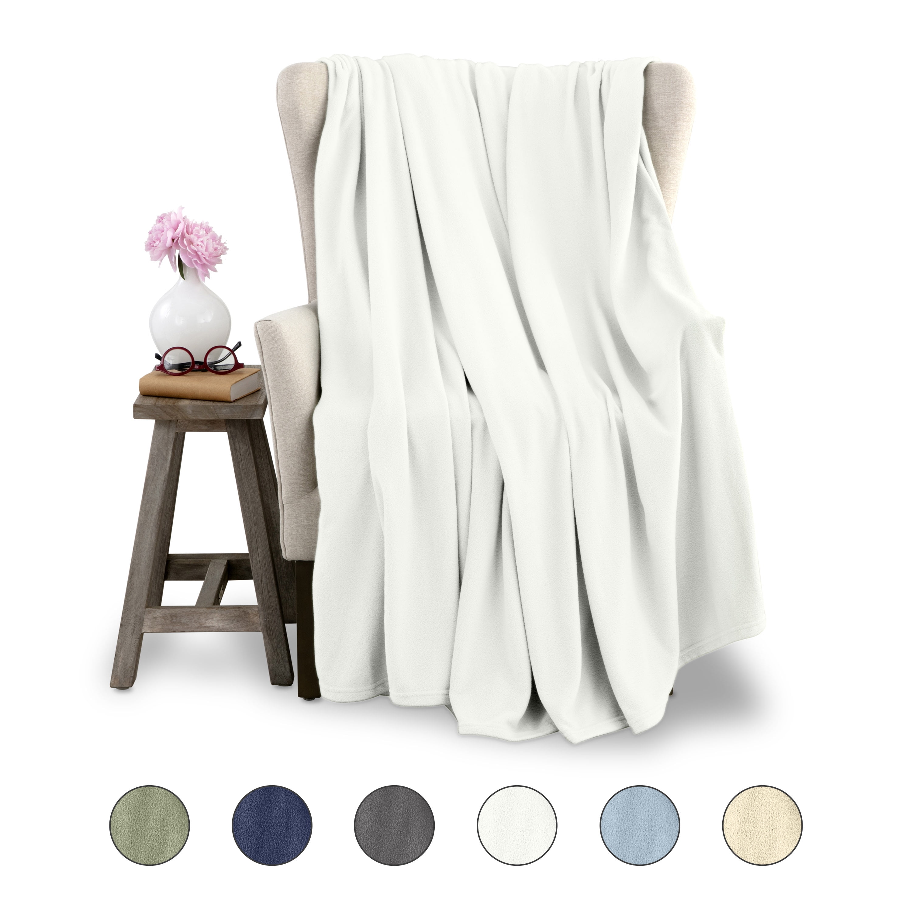 Soft All-Season Microfleece Bed Blanket – Lightweight Cozy Throw – Full/Queen Size – White