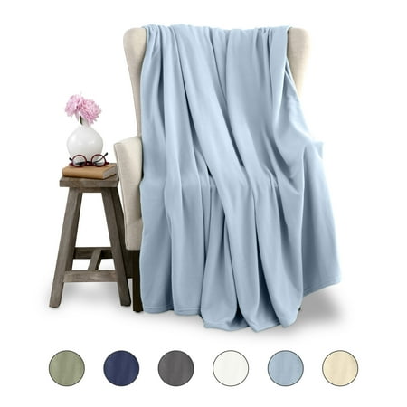 Soft All-Season Microfleece Bed Blanket – Lightweight Cozy Throw – Twin Size – Blue