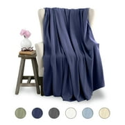 Soft All-Season Microfleece Bed Blanket – Lightweight Cozy Throw – Twin Size – Navy