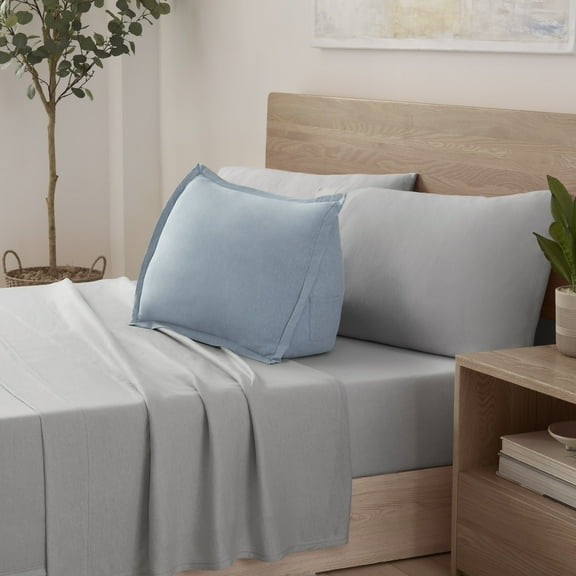 Vellux Heathered Jersey Knit Wedge Pillow, Blue, 20" x 15" x 8"