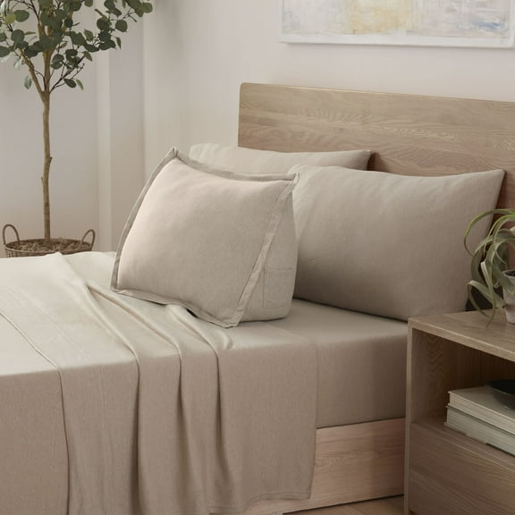 Vellux Heathered Jersey Knit Wedge Pillow, Taupe, 20" x 15" x 8"