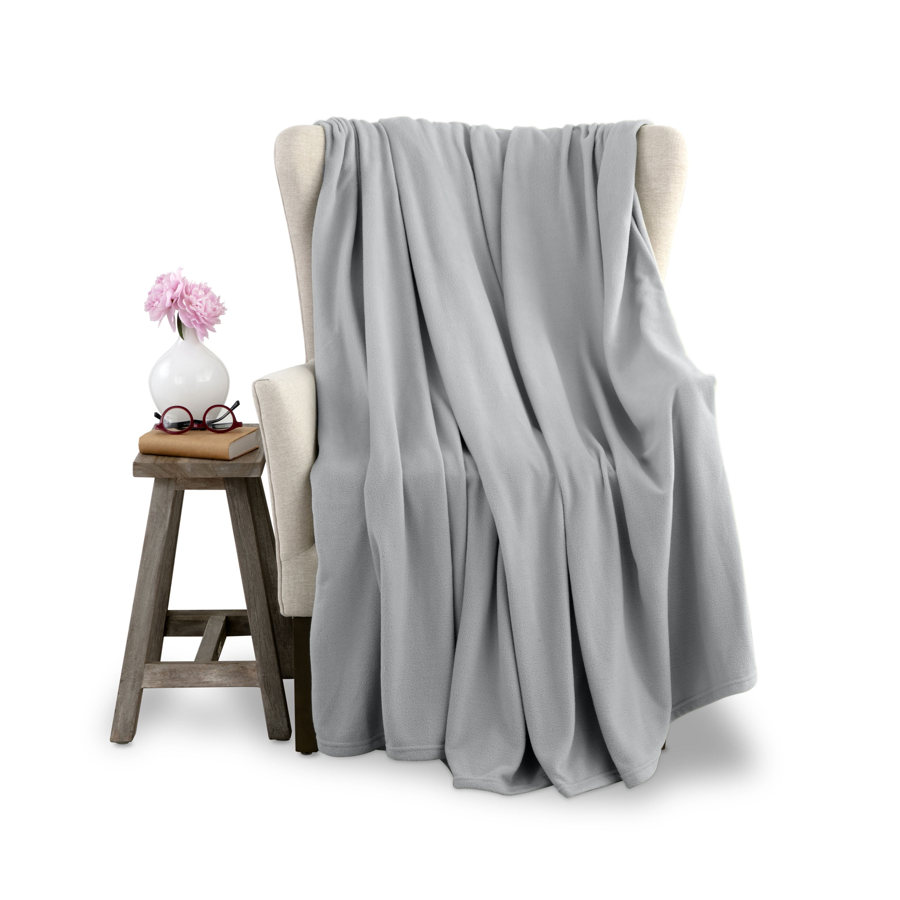 Soft All-Season Microfleece Bed Blanket – Lightweight Cozy Throw – King Size – Light Grey