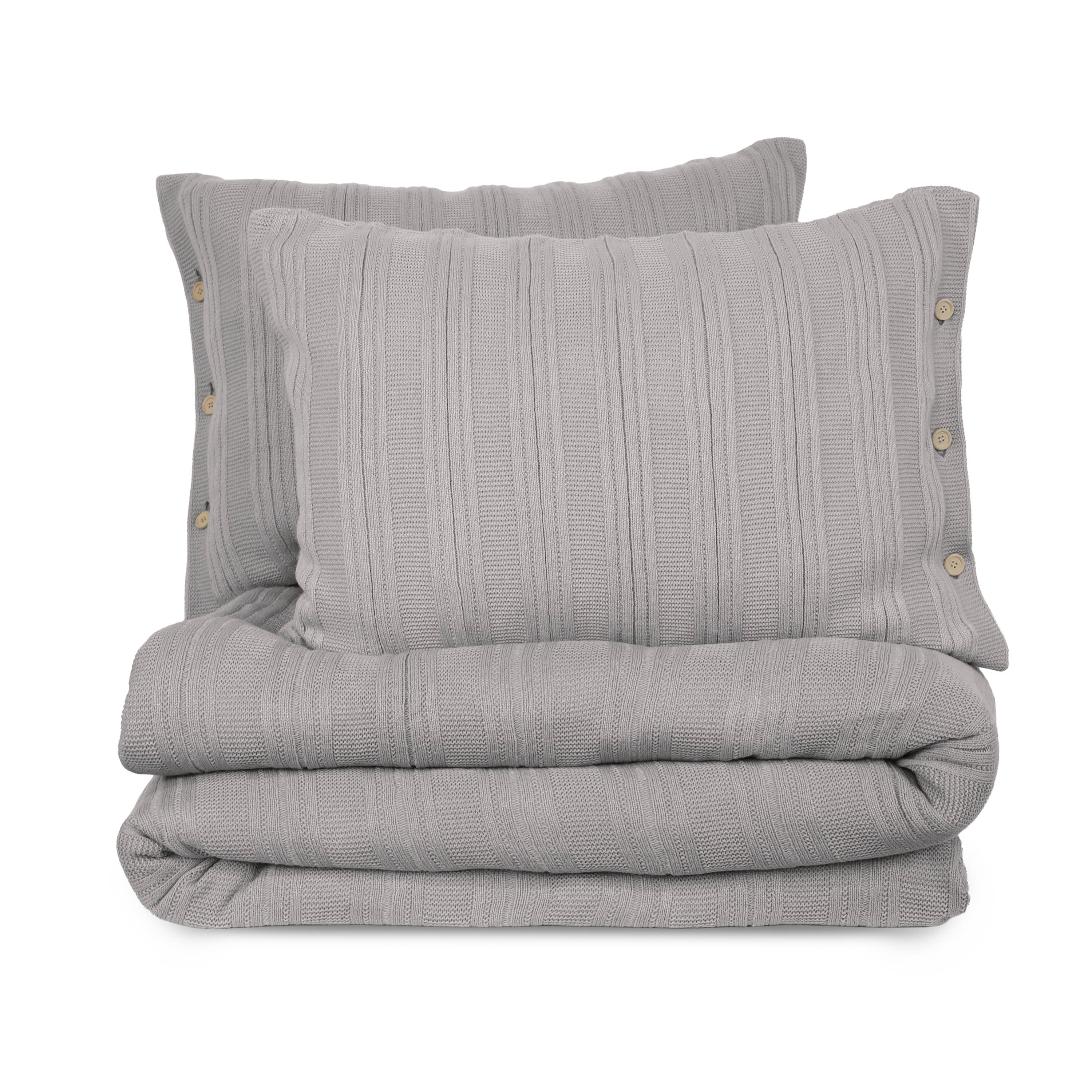 Vellux Malmo Striped Knit Blanket Set, Full/Queen, Light Gray