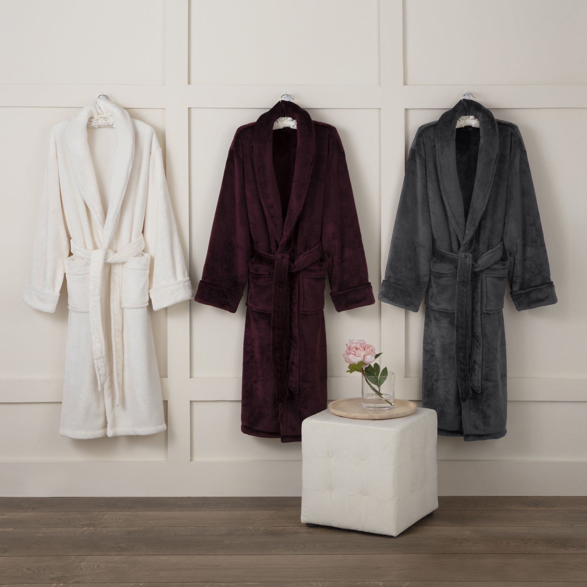 Vellux Microplush Faux Sheared Mink Bath Robe Charcoal Gray