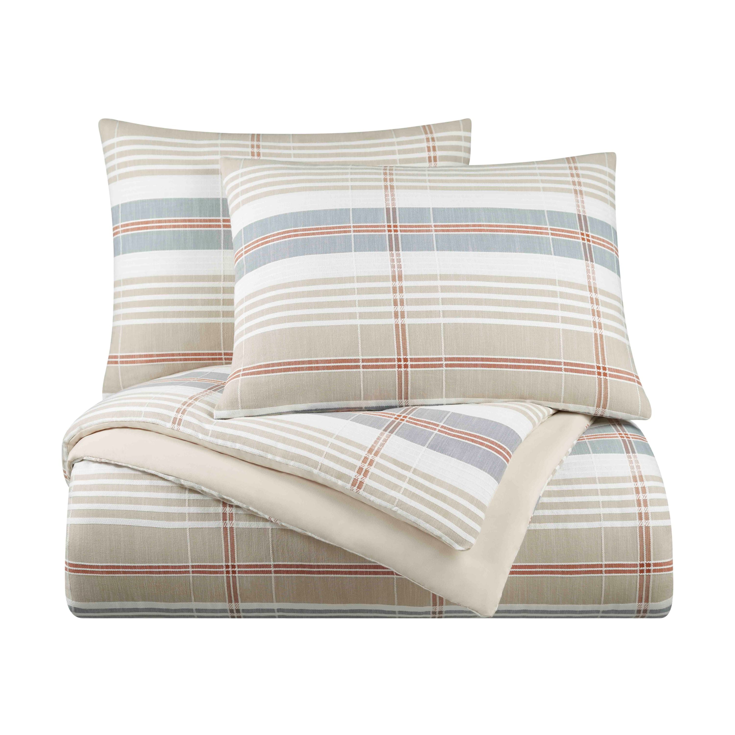 Vellux Oslo Plaid 2-Piece Cotton Comforter Set, Down Alternative, Twin, Taupe