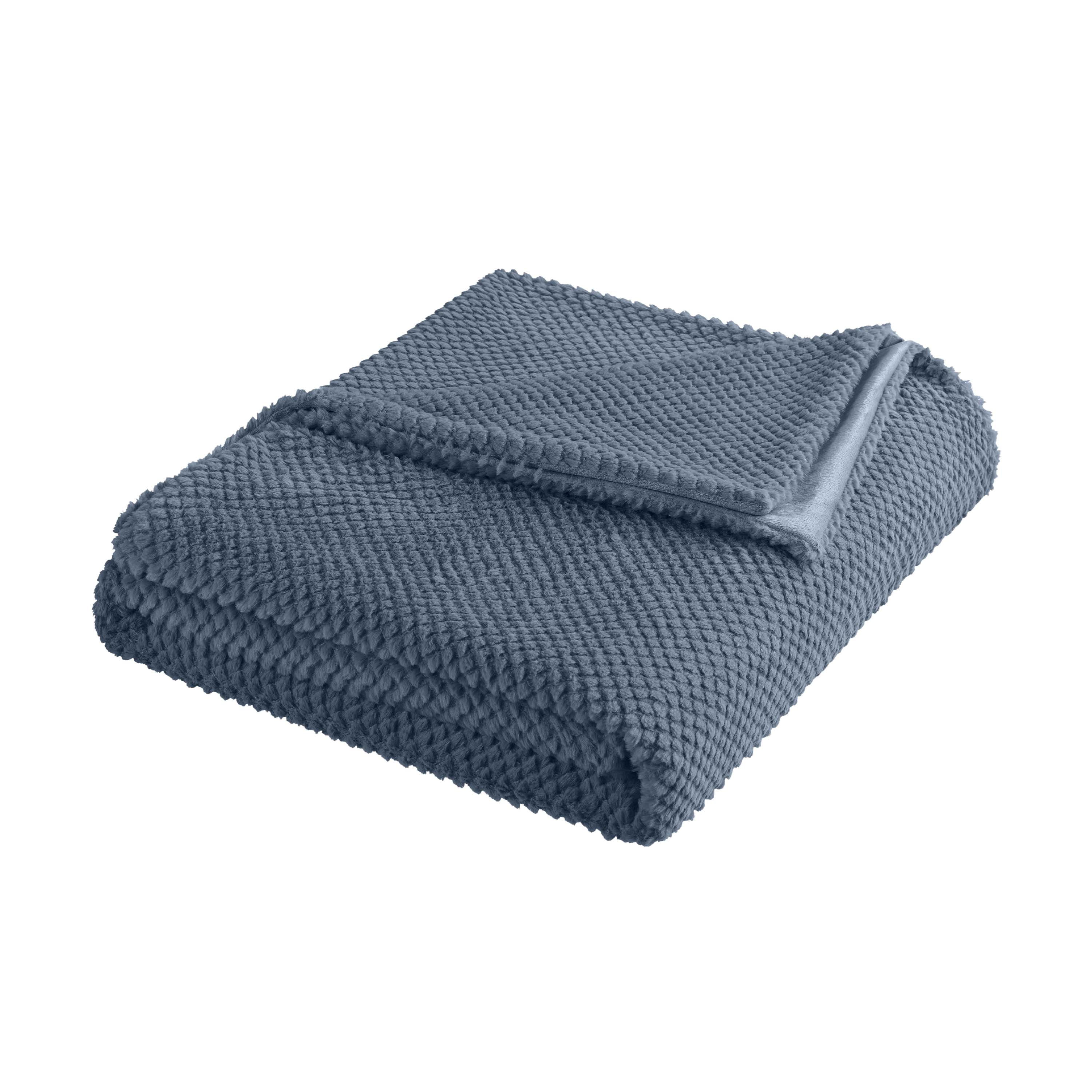 Vellux King Plush Texture Blanket | Ultra Soft Lightweight All-Season Throw | Denim