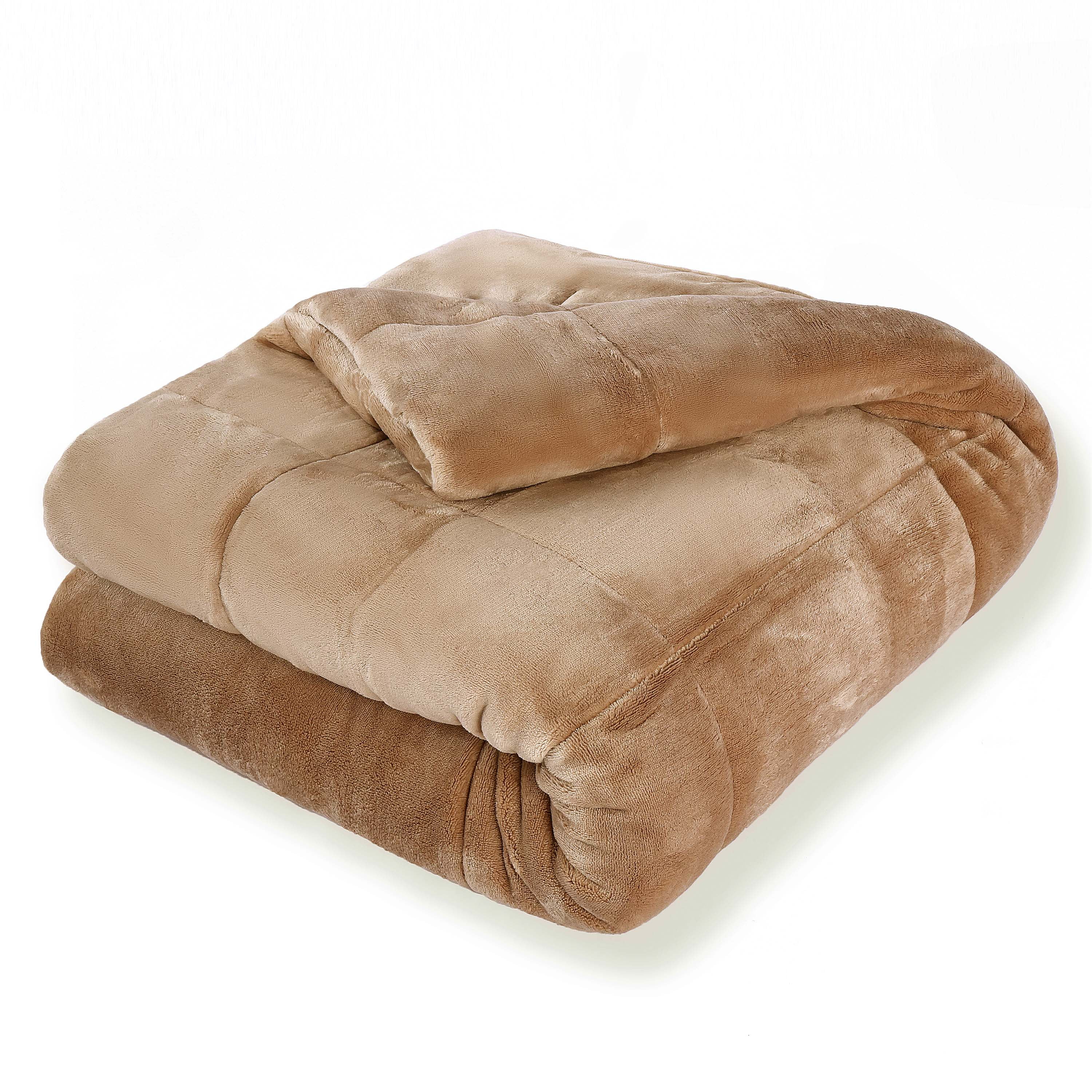 Vellux Plush Quilted Blanket, Queen, Beige